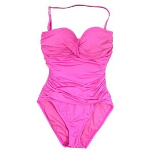 Lilly Pulitzer One Piece Swimsuit Bright Pink Ruched Halter Size 2 Beach Resort